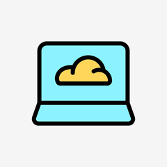 Icon Line Color Cloud system and Laptop computer. Technology and system concept, Outline Fill Color style.