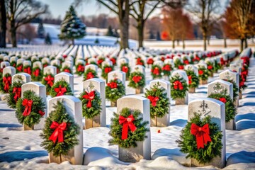 Arlington National Cemetery Christmas Wreaths Gravestones - High Depth of Field - Washington DC