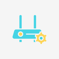 Flat Icon modem internet setting gear symbol. Technology and system concept, Flat Colorful style.