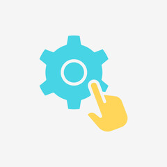 Flat Icon Hand click setting gear button. Technology and system concept, Flat Colorful style.
