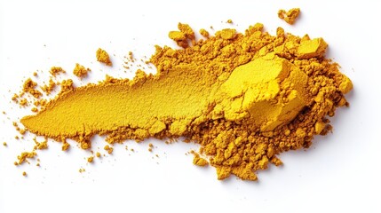 Vibrant lemon hued pigment powder, ideal for creating a matte eyeshadow look, isolated on a bright white backdrop.