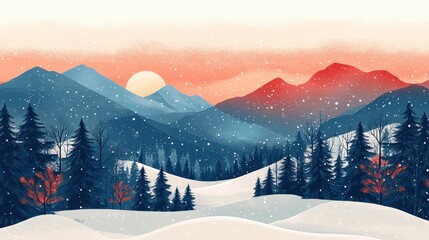 abstract winter landscape fir border christmas greeting card
