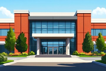 Obraz premium Contemporary Medical Facility Entrance of a Brick Corporate Building for Healthcare Services