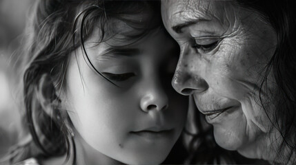 Fototapeta premium Family member listening and comforting another; natural light, calm and empathic tone, subtle expressions