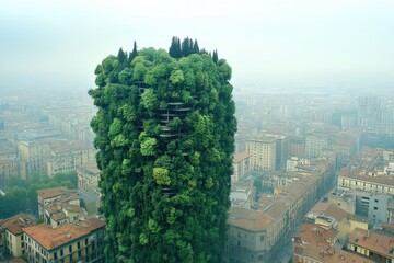 Obraz premium Futuristic Urban Oasis: Vertical Forest Skyscrapers Transforming Milan's Modern Cityscape