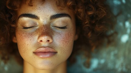 Close-up shot of a woman's face with her eyes closed, possibly in meditation or contemplation