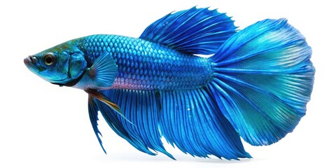 Fototapeta premium Blue Siamese Fighting Fish Silhouette, Aquatic Animal, Cartoon Fish, Flat Art Style, Isolated Illustration