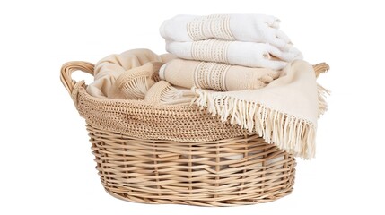 The Appealing Laundry Basket with Clean Clothes on White Background: A Symbol of Housework and Cleaning Chores Done Well.