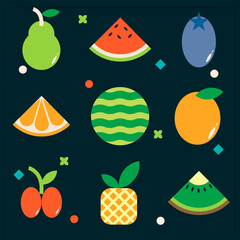 collection of fruit flat design with geometry flat style