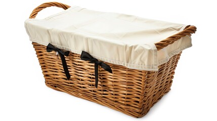 Obraz premium The Appealing Laundry Basket with Clean Clothes on White Background: A Symbol of Housework and Cleaning Chores Done Well.