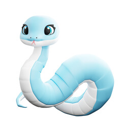Fototapeta premium Chibi Snake Cartoon Character 3D Model. Cute 3D Snake Character Animation standing with tongue sticking out, looking at something in front of it. Illustration Design