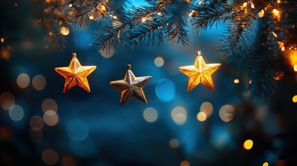 Abstract Night Sky with Glowing Stars and Bokeh Lights Background.