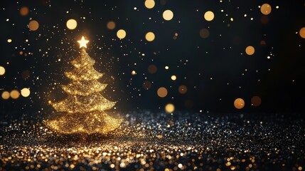 Naklejka premium golden christmas tree on black background