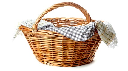 Obraz premium The Appealing Laundry Basket with Clean Clothes on White Background: A Symbol of Housework and Cleaning Chores Done Well.