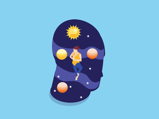 Abstract Concept of Imagination and Inner Universe in the Human Mind 3d isometric vector illustration
