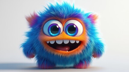 Cute and funny colored furry chrismas style monster 3D cartoon character. huge big eyes good smile furry and pretty on white background.