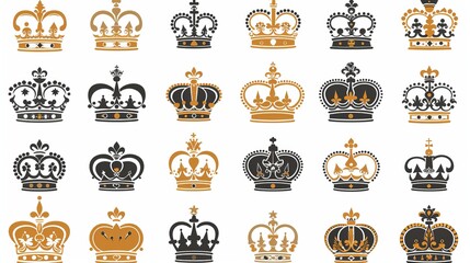 Collection of various crown designs in gold and black.