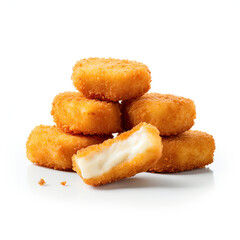 fried fish fillet nuggets on white background
