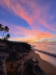 Haleiwa Oahu pink sunset on beach