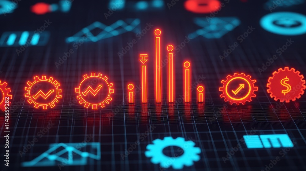 Aufkleber data visualization with graphs and symbols in red and blue colors