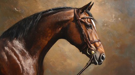 Obraz premium Close-up Horse Head Realistic Digital Painting Art Brown Tones. AI Generated