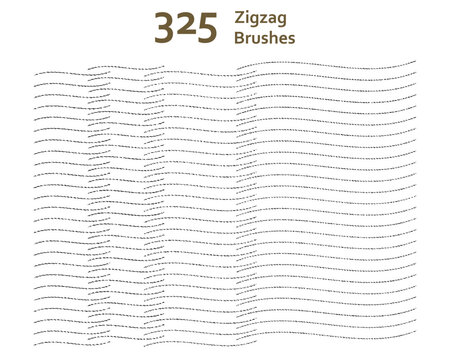Set of 325 mixed zigzag overlock art brushes with various lengths. Compatible with Adobe Illustrator CS6 and above.