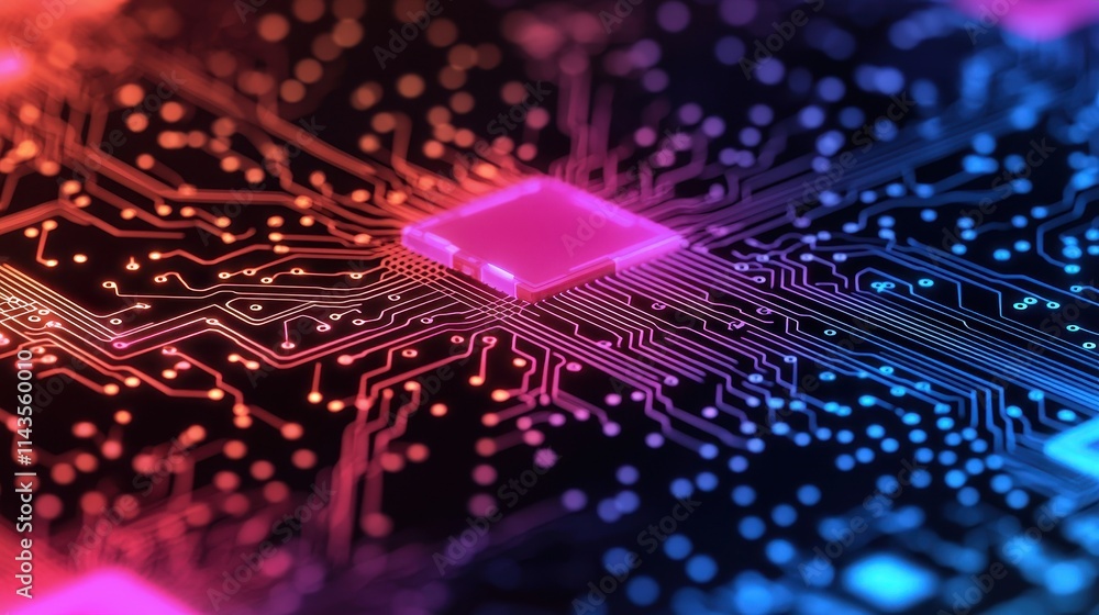 Poster abstract circuit board with colorful lights and patterns