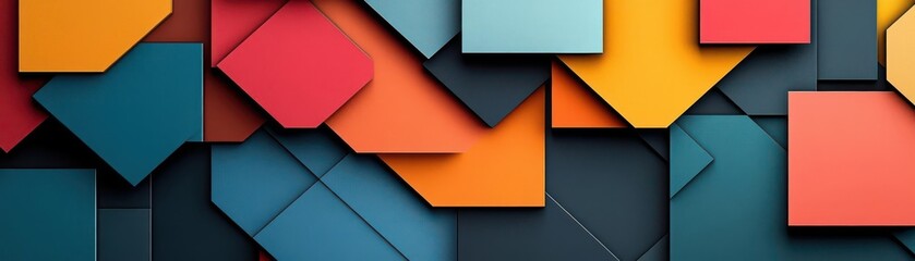 Abstract geometric tiles in vibrant colors, digital artwork, seamless pattern with textured layers, dynamic repetition, modern decor concept