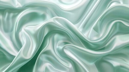 Obraz premium Captivating image showcasing the fluid mesmerizing movement and shimmering texture of luxurious satin fabric in a serene tranquil palette of soft muted green hues