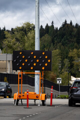 Sequential Chevron, Move/Merge Right sign, temporary wheeled lighted traffic sign, orange closed...