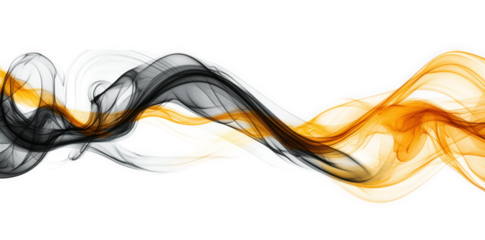 abstract smoke design with black and orange smoke flowing on a transparent background
