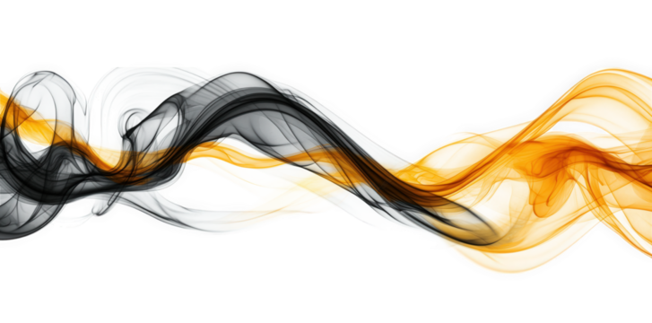 abstract smoke design with black and orange smoke flowing on a transparent background