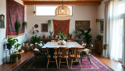 Bohemian Style - Dining Room Interior Design with Bohemian Concept - Hotel Dining Room Interior - Apartment Dining Room Concept - Interior Design