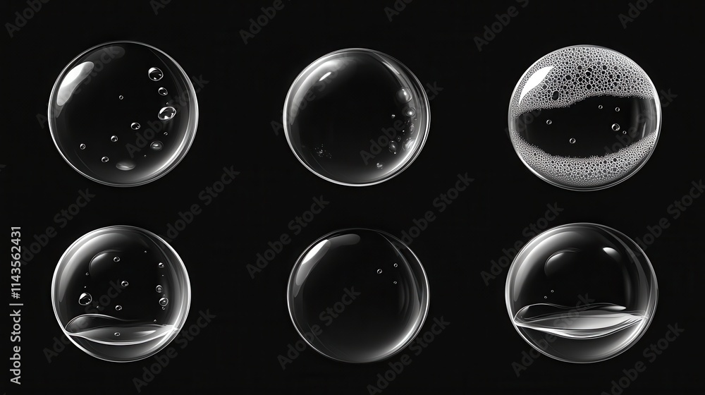 Poster vector soap water bubbles set. transparent isolated realistic design elements. can be used with any 