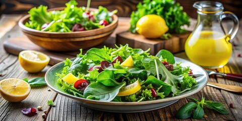 French Cuisine Photography: Vibrant Green Salad with Lemon Vinaigrette - Authentic Recipe Images