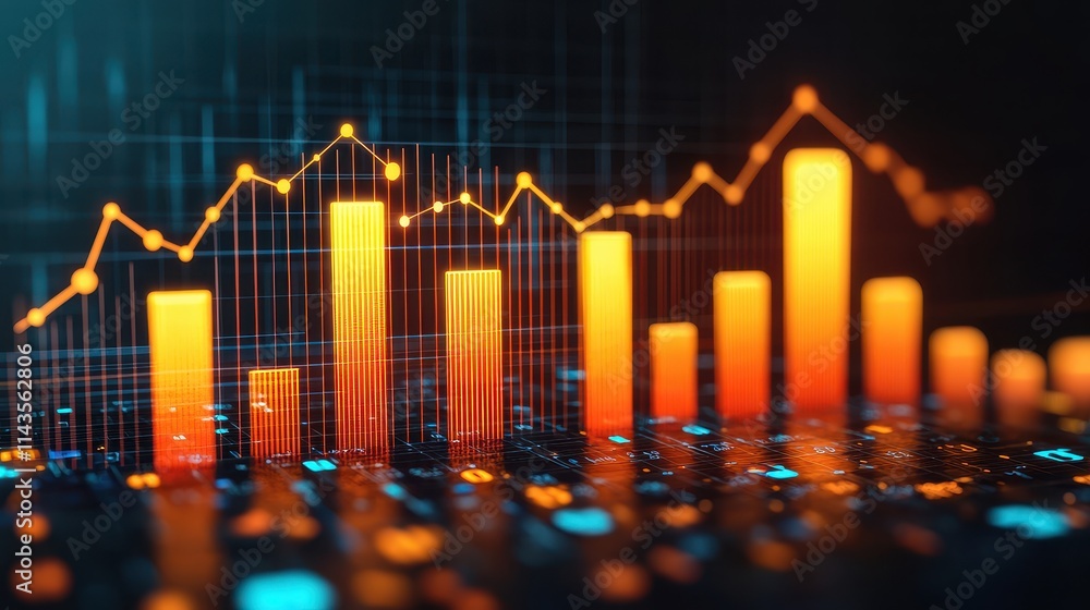 Aufkleber abstract digital graph with colorful bars and lines illustrating growth