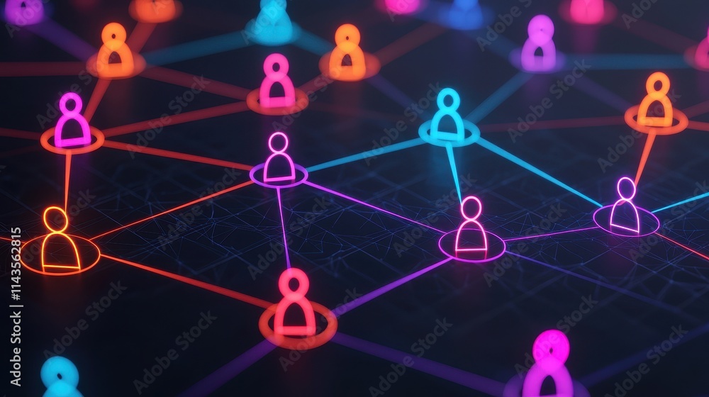 Aufkleber abstract digital network connections with colorful user icons