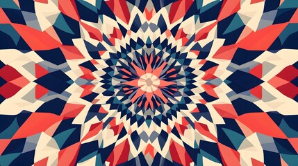 Abstract Geometric Mandala Design in Red Blue and Beige