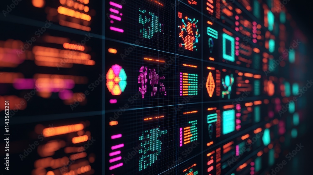 Poster colorful digital interface with futuristic data representations