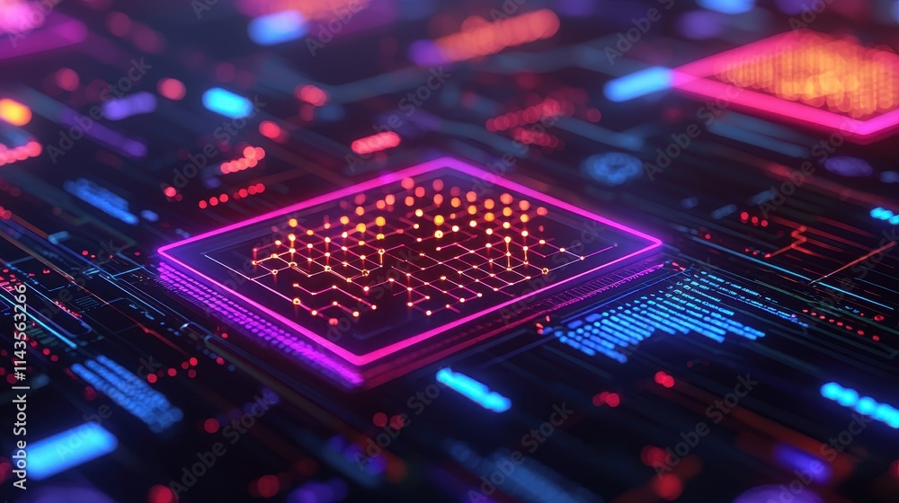Aufkleber futuristic digital circuit board with neon lights and patterns