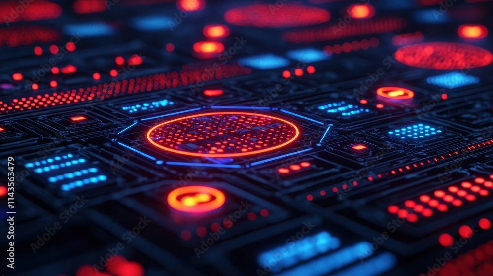 Aufkleber futuristic digital interface with neon lights and circuit patterns