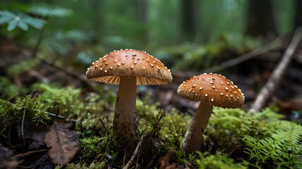 small inedible mushrooms, poisonous mushrooms forest background macro nature wild

