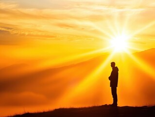 Fototapeta premium Sunrise meditation mountain ridge scenic photography tranquil environment silhouette viewpoint personal reflection