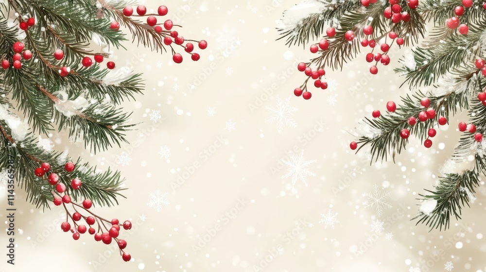 Aufkleber elegant christmas background with snowflakes and spruce branch frame, perfect for adding text