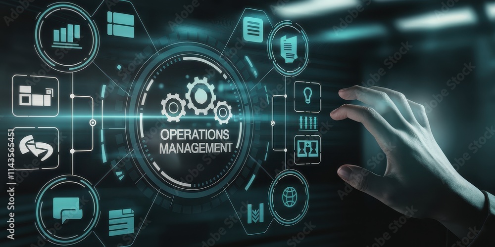 Poster hand interacts with operations management digital interface