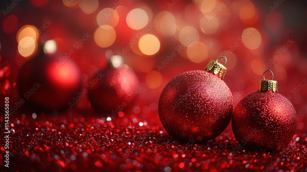 Poster blured chrismas background. red glitter shiny bokeh. bright red background with soft round bokeh lan