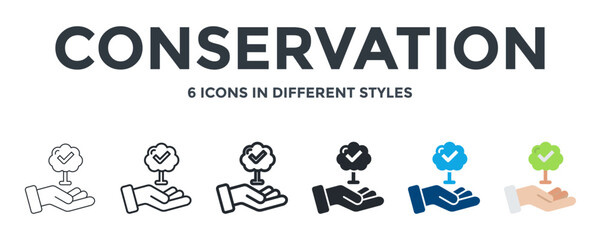 CONSERVATION icon in different style vector illustration. Designed in thin line, regular line, bold line, glyph, color fill, and flat style can be used for web