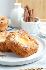 Danish pastry with icing sugar.