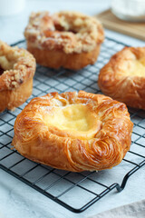 Danish pastry with icing sugar.