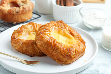 Danish pastry with icing sugar.